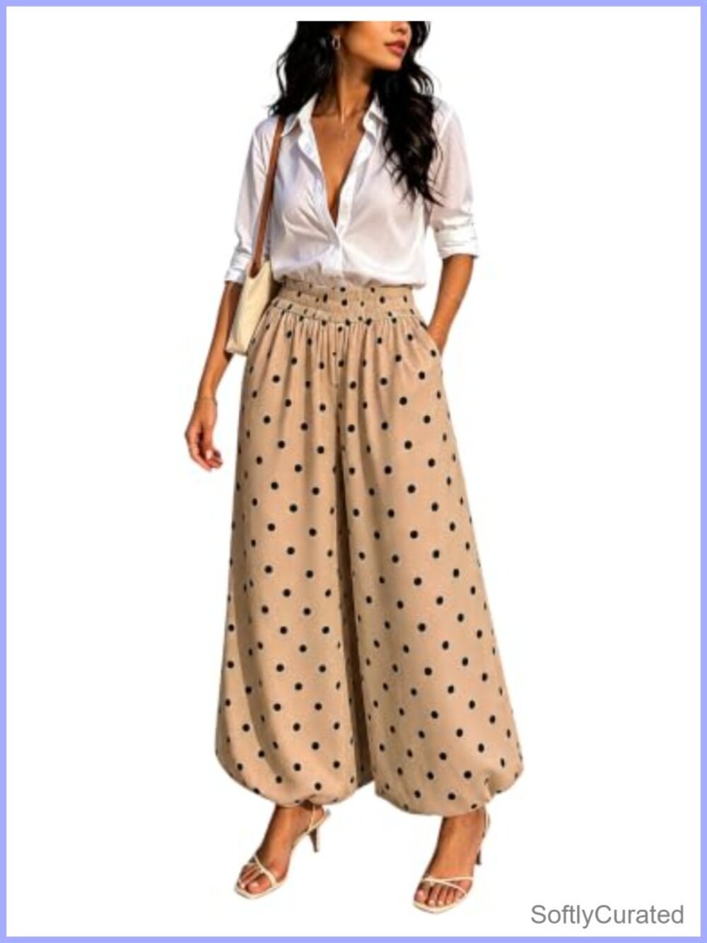 Polka Dot Balloon Pants Elastic High Waist Loose Tapered Ankle Casual